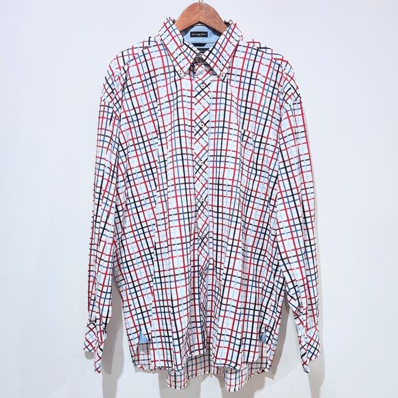 Tommy Hilfiger Mens White 80s 2 Ply Checkered Button Up Shirt Size XXL Preppy - Picture 1 of 9